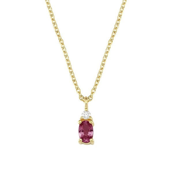 Petit vedhæng i 14 kt guld med oval rubin og diamant 0,025 ct fra Nuran inkl. kæde.